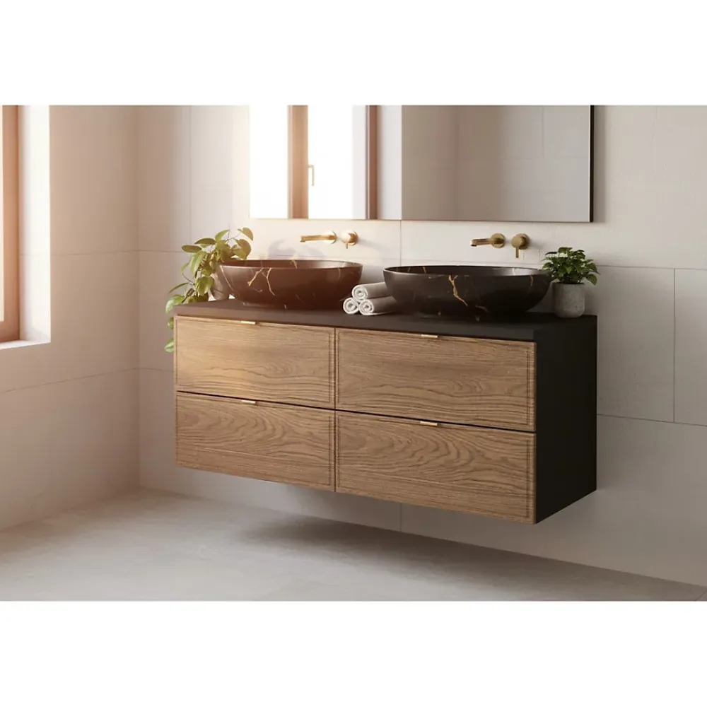 Meublorama Plan vasque noir SAVIA 120 cm Plateau de 120 cm pour meuble sous vasque