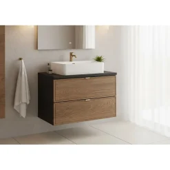 Plan Double Vasque|Meublorama Plan vasque noir SAVIA 80 cm Plateau de 80 cm pour meuble sous vasque