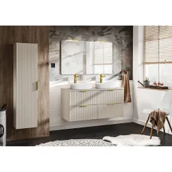 Plan Double Vasque|Meublorama Plan vasque NOXERA 120 cm Beige mat À poser Finition haut de gamme en MDF