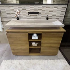 C-Negoce Plan vasque simple beige en travertin Provence - 120 x 45 x 10 cm -