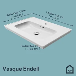GoodHome Plan vasque simple blanc en céramique l.60 cm, Endell