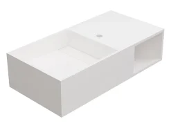 Plan Simple Vasque|Vente-unique Plan vasque suspendu en solid surface avec niche - Blanc - L80 x l40 x H20 cm - GOYOKO