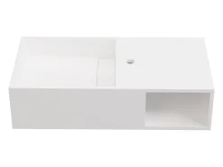 Plan Simple Vasque|Vente-unique Plan vasque suspendu en solid surface avec niche - Blanc - L80 x l40 x H20 cm - GOYOKO