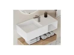 Plan Simple Vasque|Vente-unique Plan vasque suspendu en solid surface avec niche - Blanc - L80 x l40 x H20 cm - GOYOKO