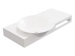 Vente-unique Plan vasque suspendu en solid surface avec porte serviettes - Blanc - L100 x l54 x H20 cm - YUMIKO