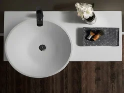 Vente-unique Plan vasque suspendu en solid surface avec porte serviettes - Blanc - L100 x l54 x H20 cm - YUMIKO