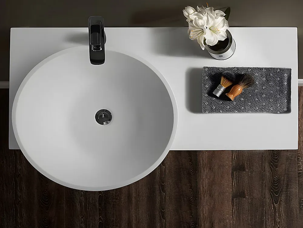 Vente-unique Plan vasque suspendu en solid surface avec porte serviettes - Blanc - L100 x l54 x H20 cm - YUMIKO