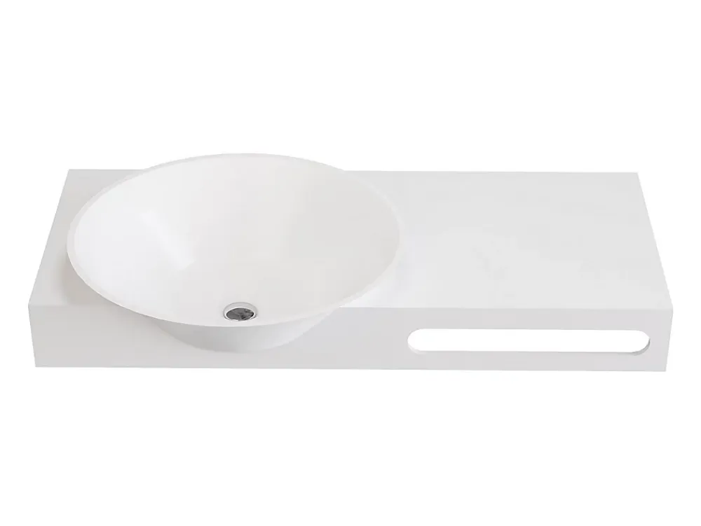 Vente-unique Plan vasque suspendu en solid surface avec porte serviettes - Blanc - L100 x l54 x H20 cm - YUMIKO