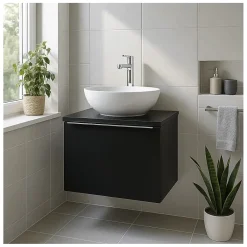 Meublorama Plan vasque VANTA 60 cm noir Plateau compact pour meuble sous vasque