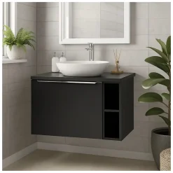 Plan Double Vasque|Meublorama Plan vasque VANTA 80 cm noir Plateau pour meuble sous vasque