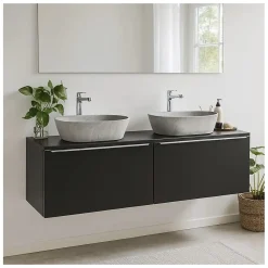 Meublorama Plan vasque VANTA 160 cm noir Plateau grande longueur pour meuble sous vasque