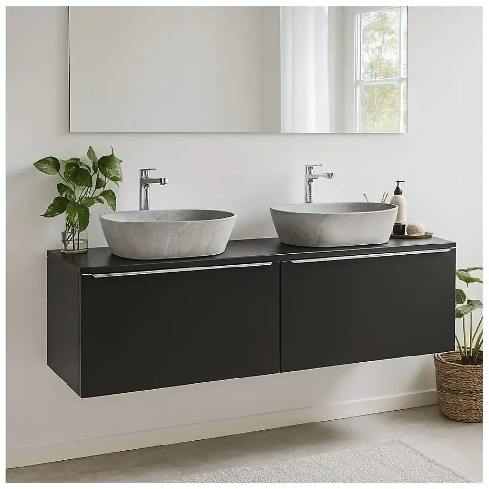 Meublorama Plan vasque VANTA 160 cm noir Plateau grande longueur pour meuble sous vasque