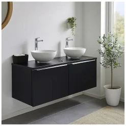 Plan Double Vasque|Meublorama Plan vasque VANTA 120 cm noir Plateau pour meuble sous vasque