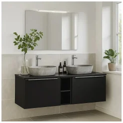 Plan Double Vasque|Meublorama Plan vasque VANTA 180 cm noir Plateau XXL pour meuble sous vasque