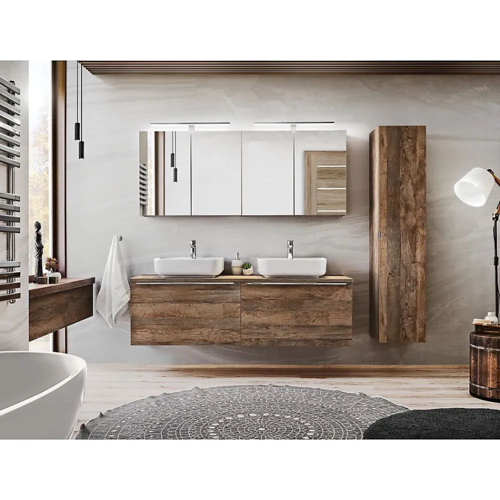 Meublorama Plan vasque VANTA chene foncé 160 cm Tablette de salle de bain