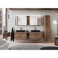 Plan Double Vasque|Meublorama Plan vasque VANTA chene foncé 140 cm Tablette de salle de bain