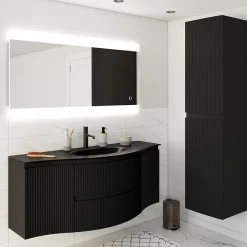 Plan Simple Vasque| Plan vasque verre noir mat version centre l.138 cm, Vague