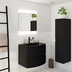 Plan vasque verre noir mat Vague 69 cm