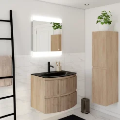 Plan vasque verre noir mat Vague 69 cm