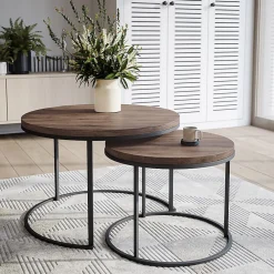 KOLM Plateau laminé chêne chocolat rond, diamètre 68 cm, pour bureau, table, table basse