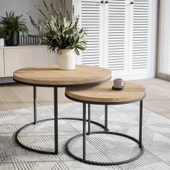 Plan De Travail Buanderie|KOLM Plateau laminé chêne craft rond, diamètre 50 cm, pour bureau, table, table basse