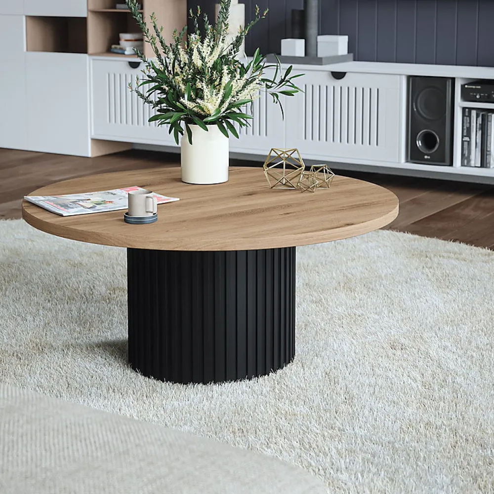 Plan De Travail Buanderie|KOLM Plateau laminé chêne sonoma rond, diamètre 50 cm, pour bureau, table, table basse