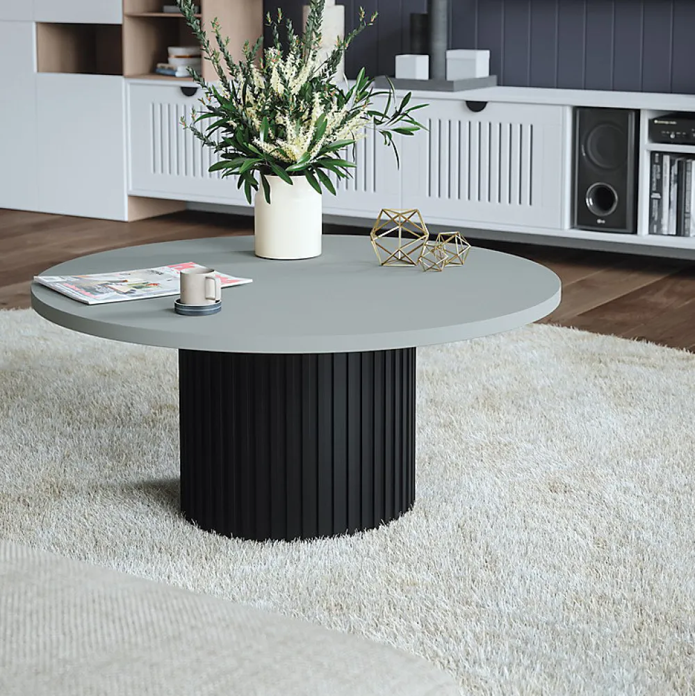 Plan De Travail Buanderie|KOLM Plateau laminé gris rond, diamètre 90 cm, pour bureau, table, table basse