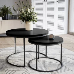 KOLM Plateau laminé noir rond, diamètre 90 cm, pour bureau, table, table basse