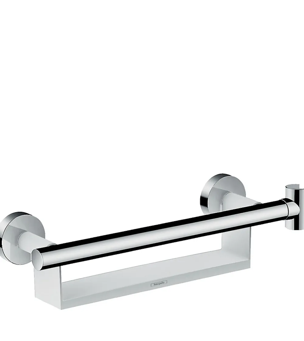 Hansgrohe Poignée d'appui avec tablette et support de douchette, blanc et chrome, Comfort Unica
