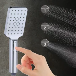 Kibath Poignée de douche 3 positions Maneral BER carrée finition chrome poli en ABS