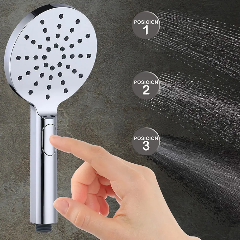 Kibath Poignée de douche ronde 3 positions NIRIA en finition chrome brillant en ABS