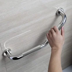 Barre D'Appui|Kibath Poignée de sécurité antidérapante en forme de Z de 43 cm en acier inoxydable avec finition chromée polie