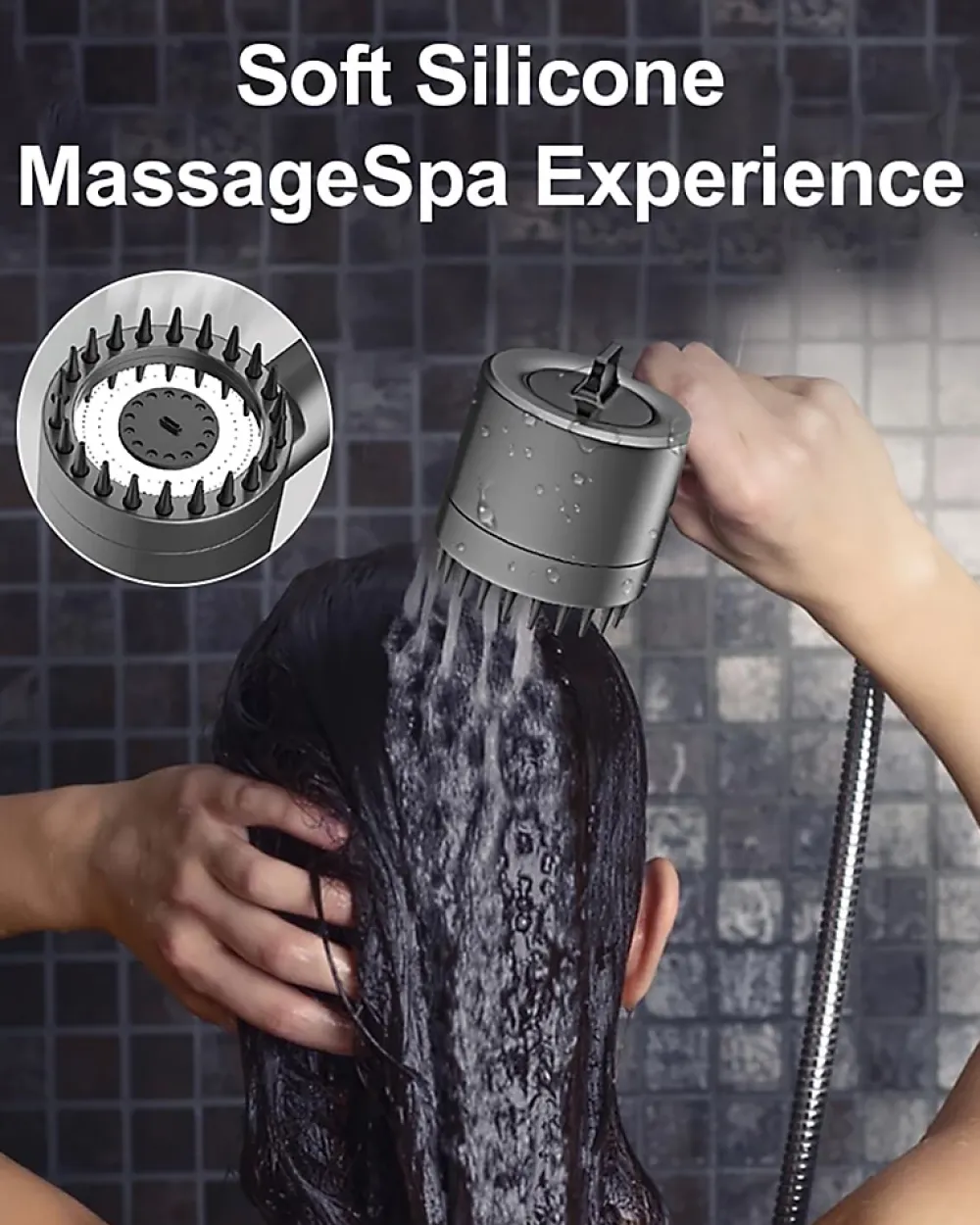Pommeau De Douche, Flexible Et Barre De Douche|Deko Pommeau de douche à main - Avec filtre - Haute pression - Économie d'eau - Buse en silicone