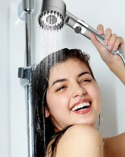Pommeau De Douche, Flexible Et Barre De Douche|Deko Pommeau de douche à main - Avec filtre - Haute pression - Économie d'eau - Buse en silicone