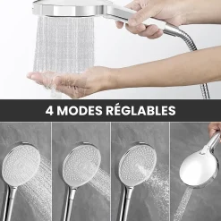 Pommeau De Douche, Flexible Et Barre De Douche|Auralum Max Pommeau de douche avec 4 en 1 avec Fonction Spray Pomme de douche Kit de douche