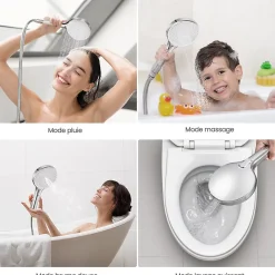 Auralum Max Pommeau de douche avec 4 en 1 avec Fonction Spray Pomme de douche + 1.5m flexible Kit de douche