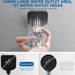 Pommeau De Douche, Flexible Et Barre De Douche|Auralum Max Pommeau de douche avec 3 modes de jet Pomme de douche + 1.5m flexible Kit de douche