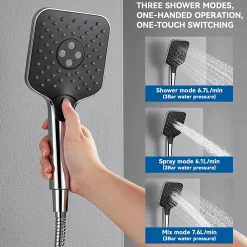 Auralum Max Pommeau de douche avec 3 modes de jet Pomme de douche + 1.5m flexible Kit de douche