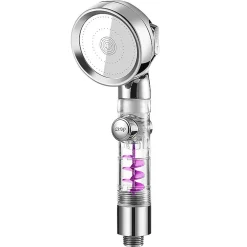 Deko Pommeau de douche avec hélice - 3 modes - Ventilateur haute pression intégré avec bouton d'arrêt - Argenté