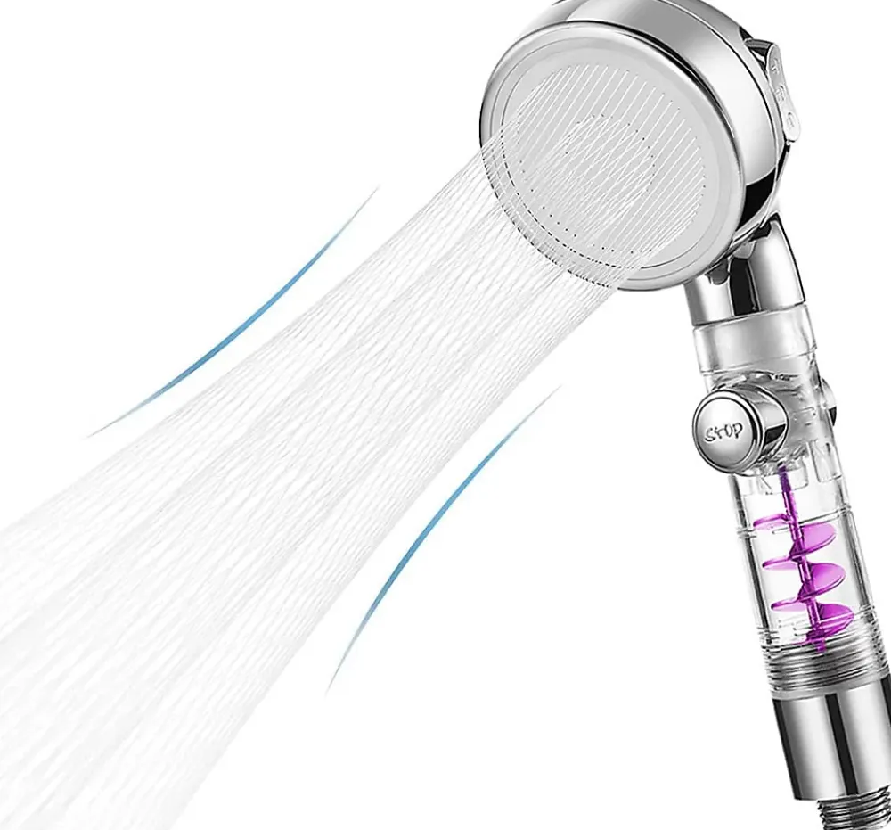Deko Pommeau de douche avec hélice - 3 modes - Ventilateur haute pression intégré avec bouton d'arrêt - Argenté