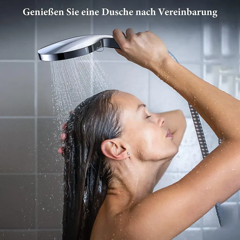 Deko Pommeau de douche économiseur d'eau,, arrêt d'eau et filtre, chrome (argent - noir)