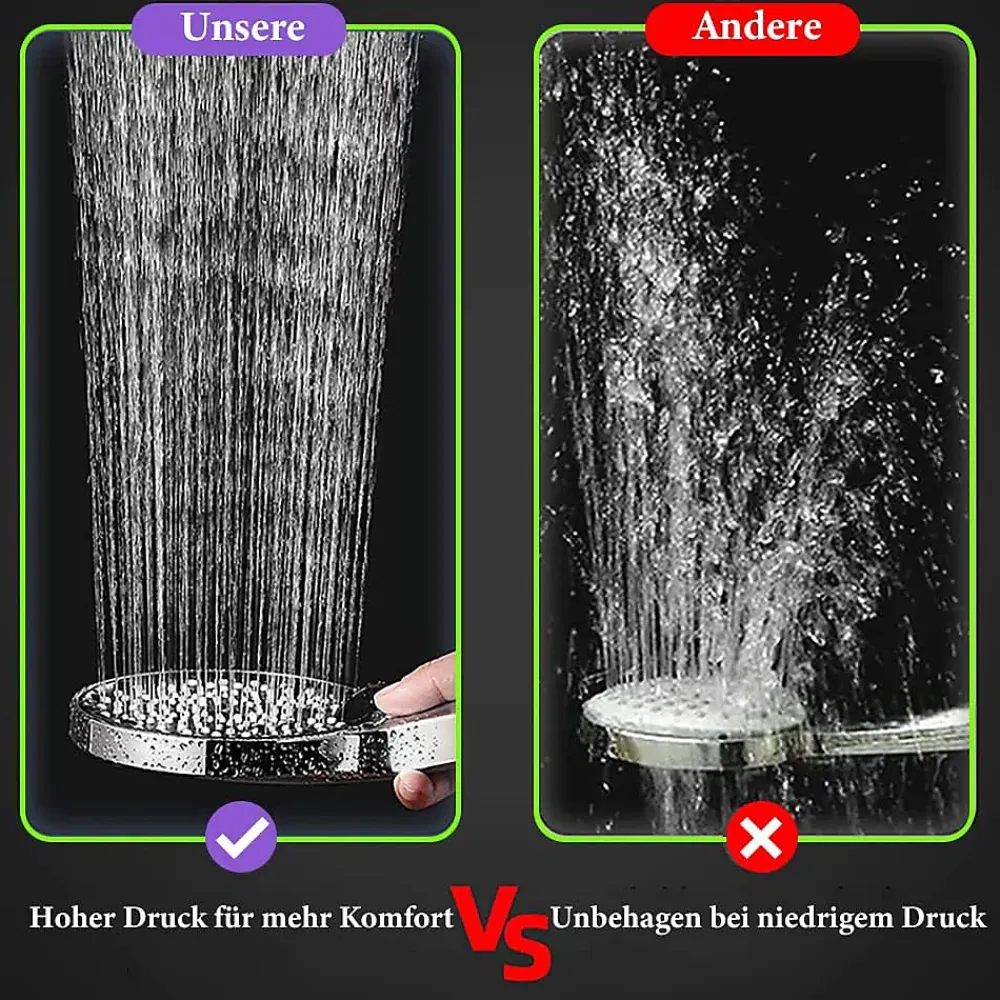 Deko Pommeau de douche économiseur d'eau,, arrêt d'eau et filtre, chrome (argent - noir)