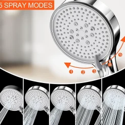 Deko Pommeau de Douche, Douchette avec Filtre, Pommeau de Anti Calcaire Douche Haute Pression, Pommeau Douche avec 5 Modes, Argent