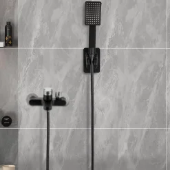 Pommeau De Douche, Flexible Et Barre De Douche|Deko Pommeau de douche filtrant - Économie d'eau - Avec tuyau et collier de serrage - Carré - Noir
