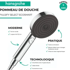 Hansgrohe Pommeau de douche Pulsify Select EcoSmart 105 3 jets relaxation + Flexible 160 cm Isiflex Bronze brossé