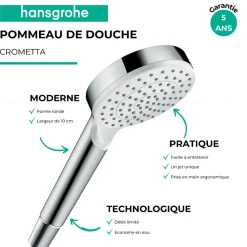 Pommeau De Douche, Flexible Et Barre De Douche|Hansgrohe Pommeau de douche Crometta EcoSmart blanc/chromé + flexible de douche Designflex 160 cm chromé