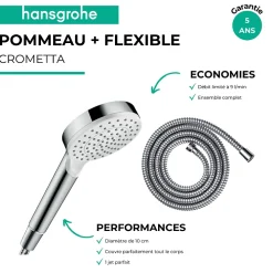 Hansgrohe Pommeau de douche Crometta + Flexible Metaflex 160 cm chromé