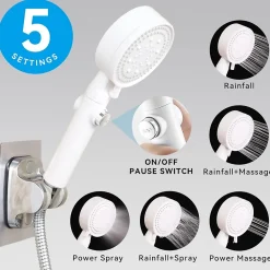 Pommeau De Douche, Flexible Et Barre De Douche|Deko Pommeau de douche haute pression, économie d'eau, 5 jets, idéal pour le bain et le spa, anticalcaire, haute pression (blanc)