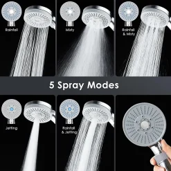 Pommeau De Douche, Flexible Et Barre De Douche|Deko Pommeau de Douche Haute Pression, Pommeau de Douche Economie Deau avec 5 Modes de Jet Pression d'eau Réglable Pommeau de , Chrome