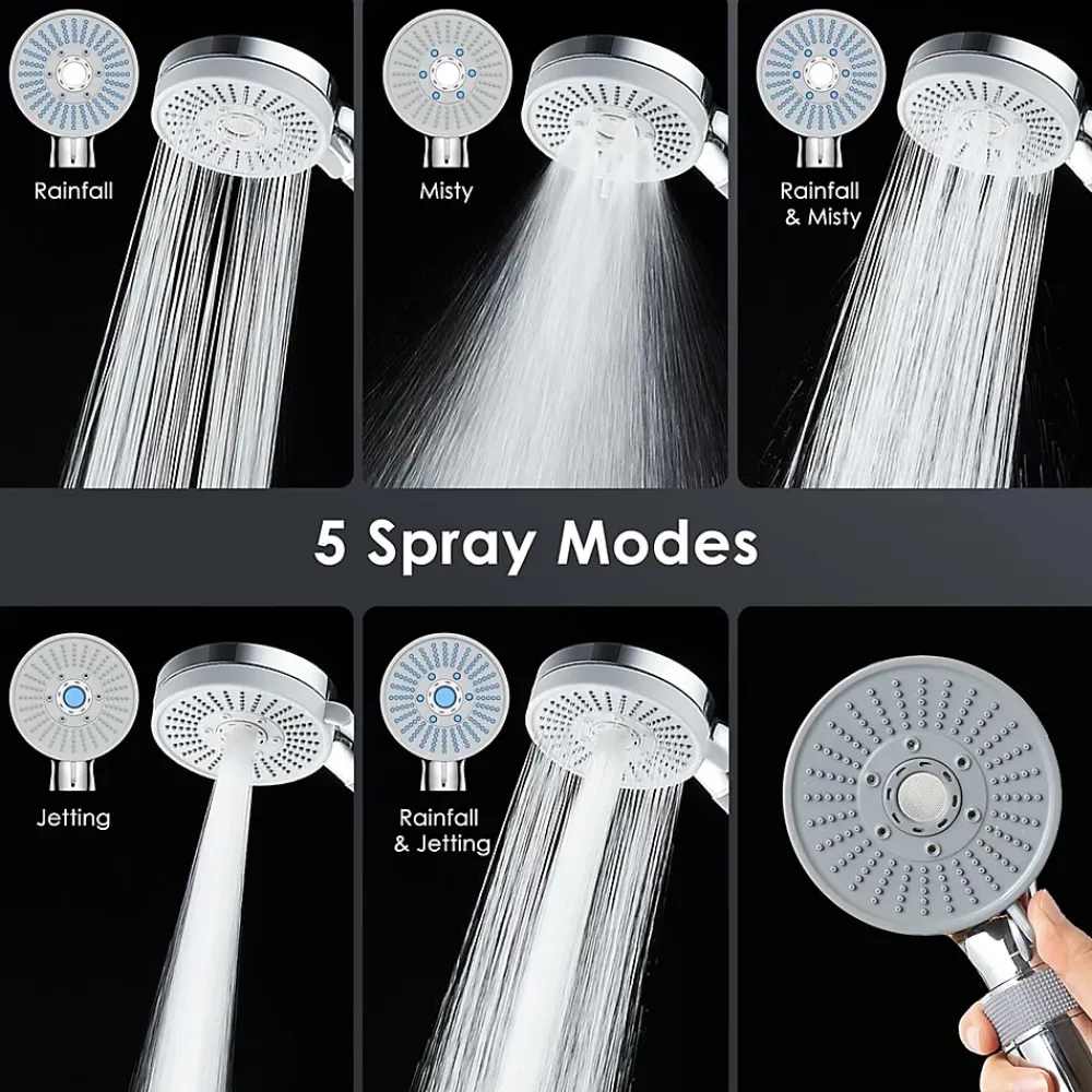 Pommeau De Douche, Flexible Et Barre De Douche|Deko Pommeau de Douche Haute Pression, Pommeau de Douche Economie Deau avec 5 Modes de Jet Pression d'eau Réglable Pommeau de , Chrome